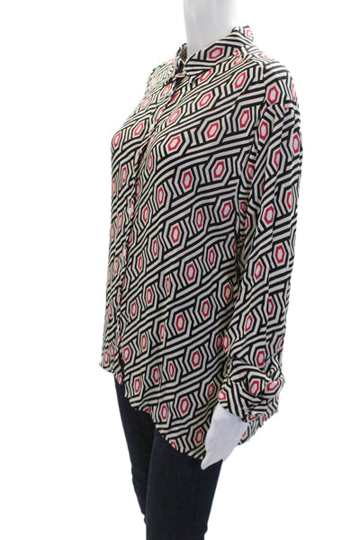 Wild Pony Womens Geometric Print Long Sleeve Button-Down Shirt White Size M