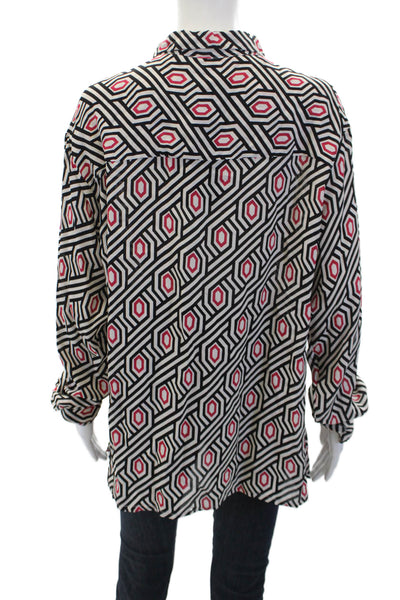Wild Pony Womens Geometric Print Long Sleeve Button-Down Shirt White Size M
