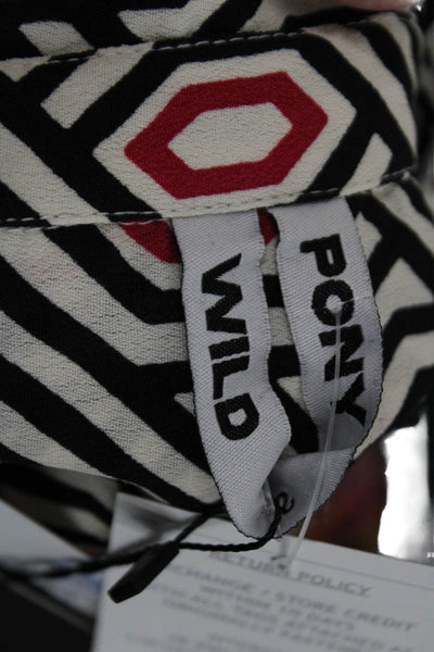 Wild Pony Womens Geometric Print Long Sleeve Button-Down Shirt White Size M