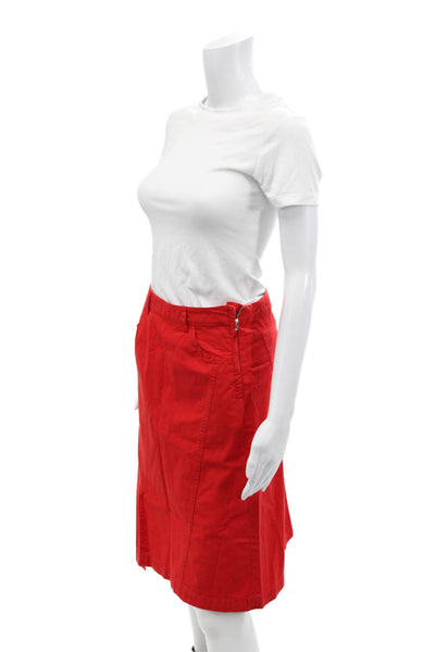 Zara Womens Cotton Pocketed Side Zippered Knee Length Skirt Red Size XS