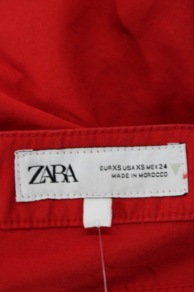 Zara Womens Cotton Pocketed Side Zippered Knee Length Skirt Red Size XS