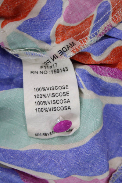 FRNCH Womens Abstract Floral Print V-Neck Puff Sleeve Dress Multicolor Size XS