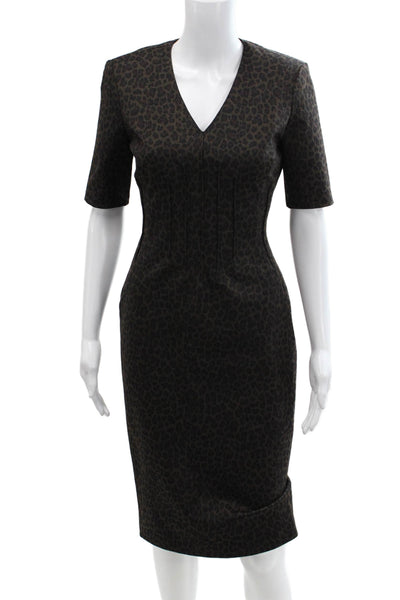 Calvin Klein Womens Animal Print V Neck Pencil Dress Brown Black Size 2