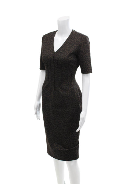 Calvin Klein Womens Animal Print V Neck Pencil Dress Brown Black Size 2