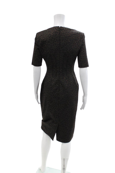 Calvin Klein Womens Animal Print V Neck Pencil Dress Brown Black Size 2