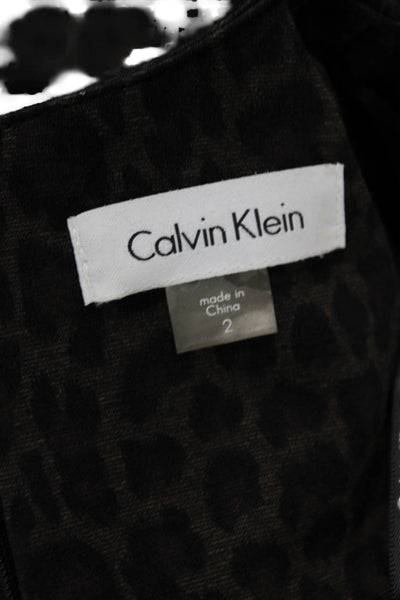 Calvin Klein Womens Animal Print V Neck Pencil Dress Brown Black Size 2