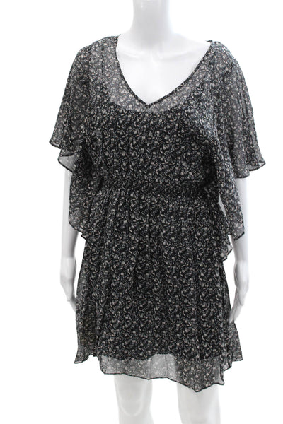 Elizabeth and James Womens Floral Print V Neck Mini Dress Black Size Small