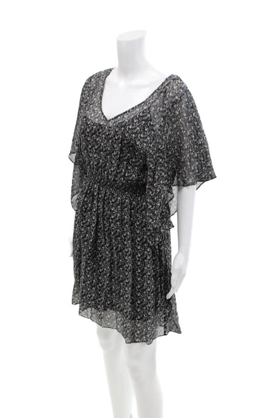 Elizabeth and James Womens Floral Print V Neck Mini Dress Black Size Small
