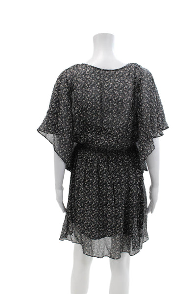 Elizabeth and James Womens Floral Print V Neck Mini Dress Black Size Small