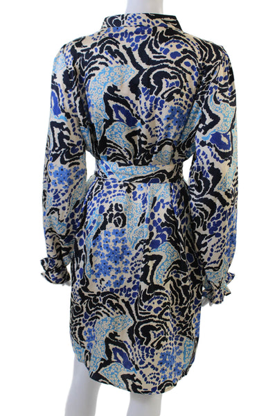AK Anna Kay Womens Satin Abstract Floral Waist Tied Shift Dress Blue Size L