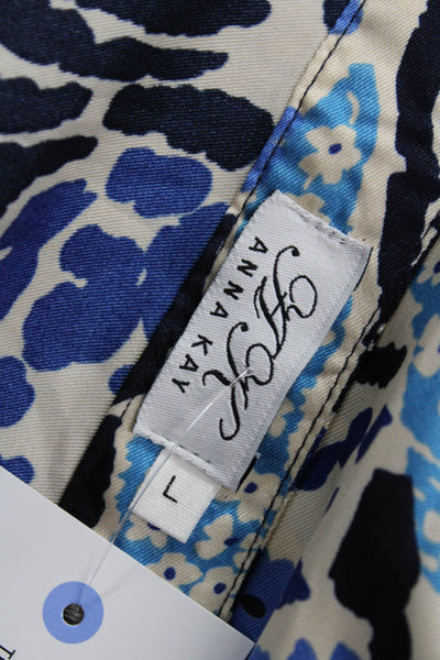 AK Anna Kay Womens Satin Abstract Floral Waist Tied Shift Dress Blue Size L