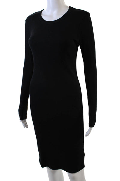 Standard James Perse Womens Cotton Crew Neck Long Sleeve Dress Black Size 2