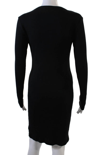 Standard James Perse Womens Cotton Crew Neck Long Sleeve Dress Black Size 2