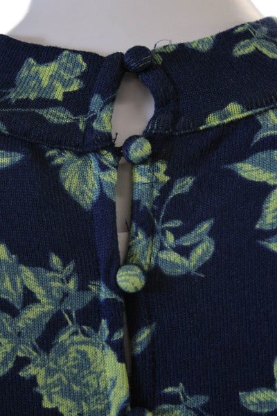 Free People Womens Cropped Floral Print Keyhole Neck Long Sleeve Top Blue Size M