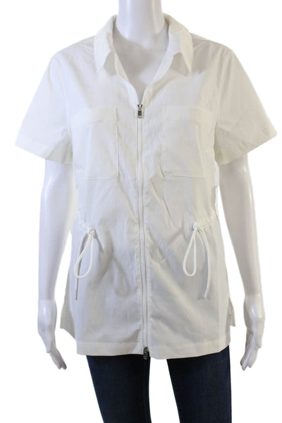 Athleta Womens Drawstring Detail Zippered Pocketed Top Solid White Size M