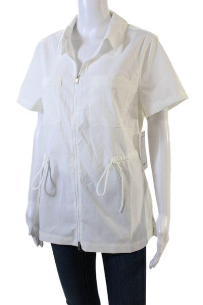 Athleta Womens Drawstring Detail Zippered Pocketed Top Solid White Size M