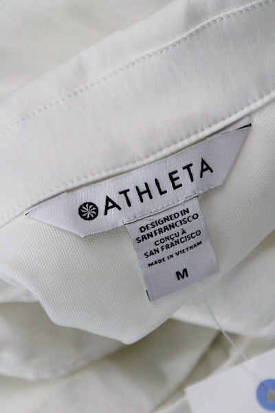 Athleta Womens Drawstring Detail Zippered Pocketed Top Solid White Size M