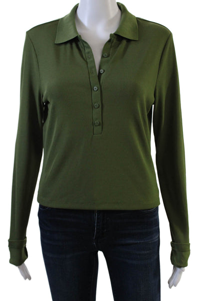 Allsaints Womens Long Sleeve Collared Half Buttoned Crop Top Green Size 10