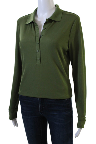 Allsaints Womens Long Sleeve Collared Half Buttoned Crop Top Green Size 10