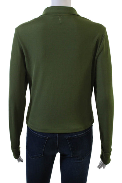 Allsaints Womens Long Sleeve Collared Half Buttoned Crop Top Green Size 10