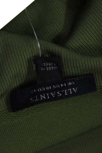 Allsaints Womens Long Sleeve Collared Half Buttoned Crop Top Green Size 10