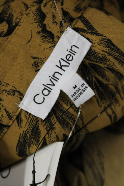 Calvin Klein Womens Floral Ruffled Trim Detail Buttoned Blouse Brown Size M