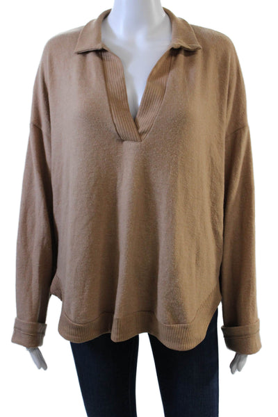 Project Social T Womens Ribbed Trim Collared Oversized Sweater Beige Size M