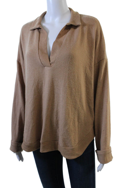 Project Social T Womens Ribbed Trim Collared Oversized Sweater Beige Size M