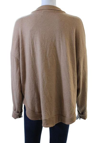 Project Social T Womens Ribbed Trim Collared Oversized Sweater Beige Size M