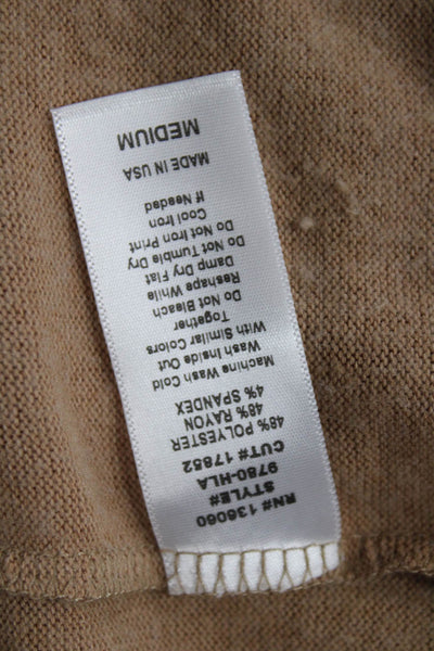 Project Social T Womens Ribbed Trim Collared Oversized Sweater Beige Size M