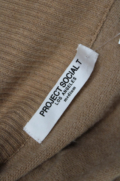 Project Social T Womens Ribbed Trim Collared Oversized Sweater Beige Size M