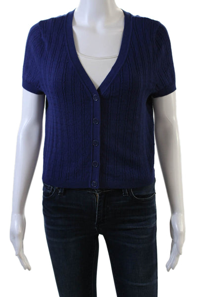 Intimately Free People Womens V-Neck Cropped Buttoned Top Dark Blue Size L