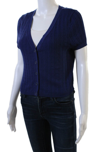 Intimately Free People Womens V-Neck Cropped Buttoned Top Dark Blue Size L