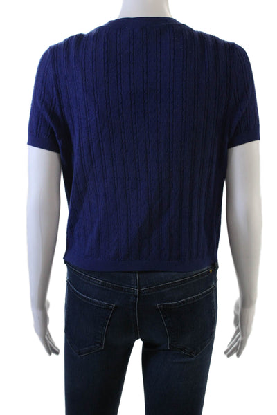 Intimately Free People Womens V-Neck Cropped Buttoned Top Dark Blue Size L