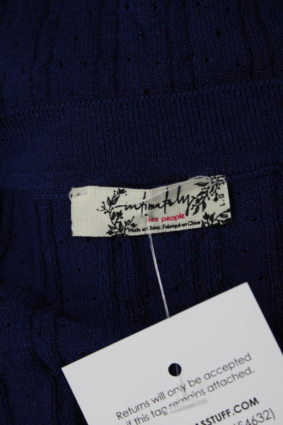 Intimately Free People Womens V-Neck Cropped Buttoned Top Dark Blue Size L