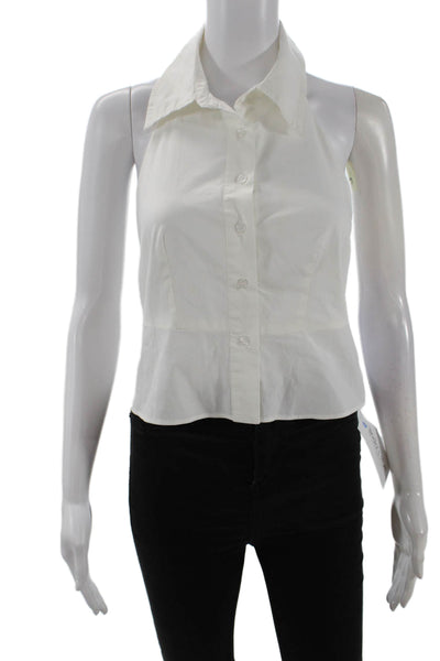 Forever 21 Womens Button Front Open Back Collared Halter Top White Size Small