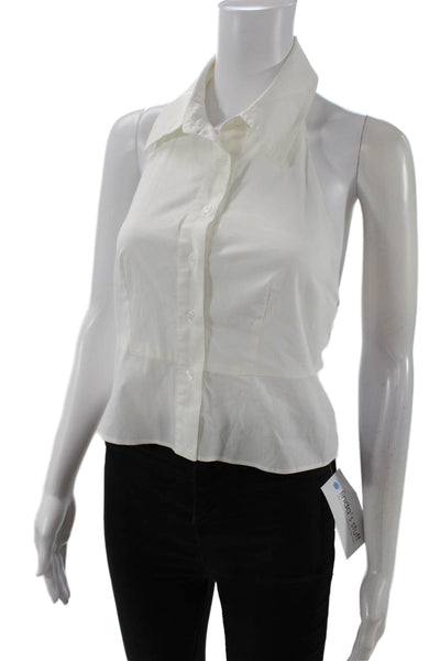 Forever 21 Womens Button Front Open Back Collared Halter Top White Size Small