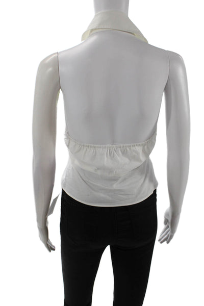 Forever 21 Womens Button Front Open Back Collared Halter Top White Size Small