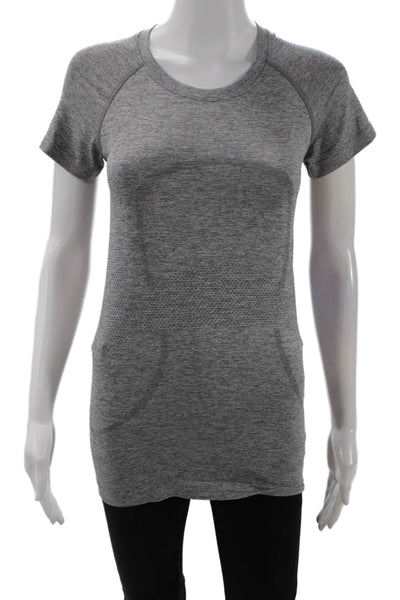 Lululemon Womens Cotton Textured Round Neck Short Sleeve Casual Top Gray Size XS