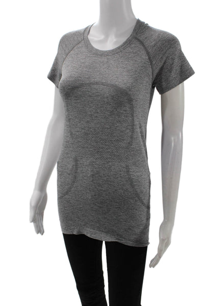 Lululemon Womens Cotton Textured Round Neck Short Sleeve Casual Top Gray Size XS