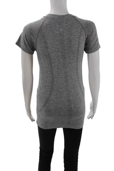 Lululemon Womens Cotton Textured Round Neck Short Sleeve Casual Top Gray Size XS