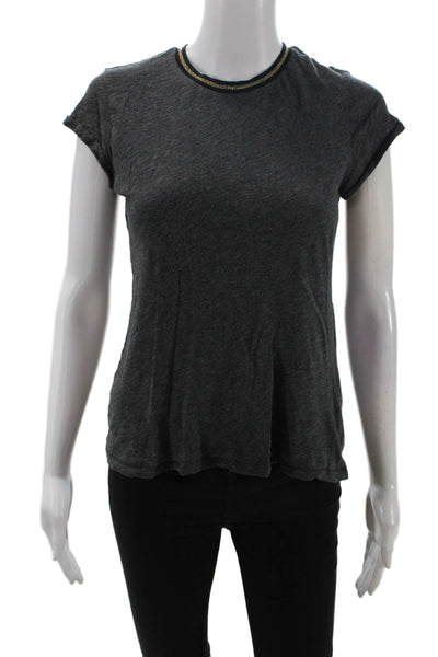 Goldie Womens Cotton Round Neck Short Sleeve Casual Top Gray Size XS