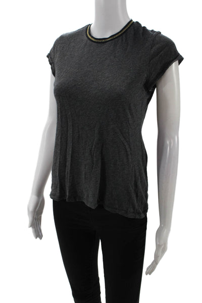 Goldie Womens Cotton Round Neck Short Sleeve Casual Top Gray Size XS