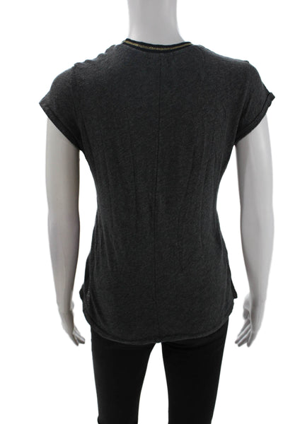 Goldie Womens Cotton Round Neck Short Sleeve Casual Top Gray Size XS