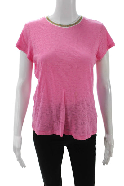 Goldie Womens Textured Short Sleeve Round Neck Causal Top Pink Size S