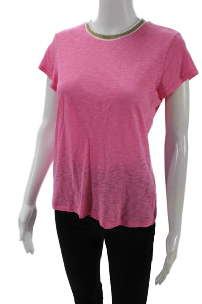 Goldie Womens Textured Short Sleeve Round Neck Causal Top Pink Size S