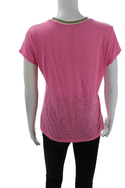 Goldie Womens Textured Short Sleeve Round Neck Causal Top Pink Size S