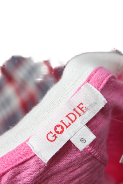 Goldie Womens Textured Short Sleeve Round Neck Causal Top Pink Size S