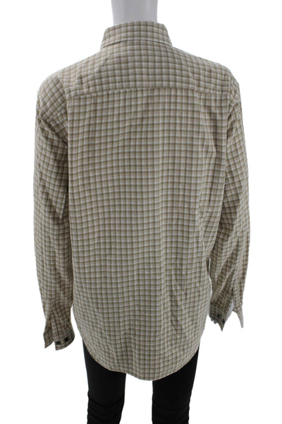 Theory Womens Cotton Long Sleeve Plaid Printed Button Up Top Nude Size M