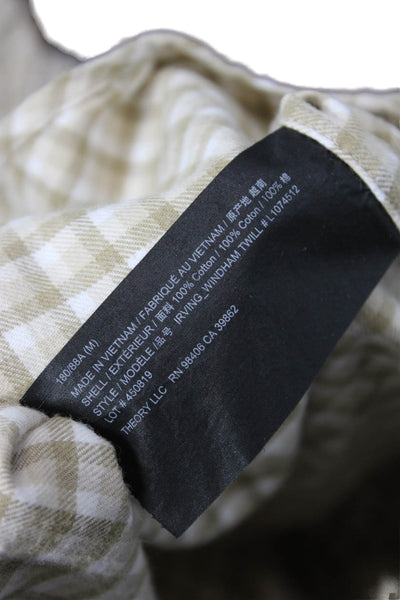 Theory Womens Cotton Long Sleeve Plaid Printed Button Up Top Nude Size M